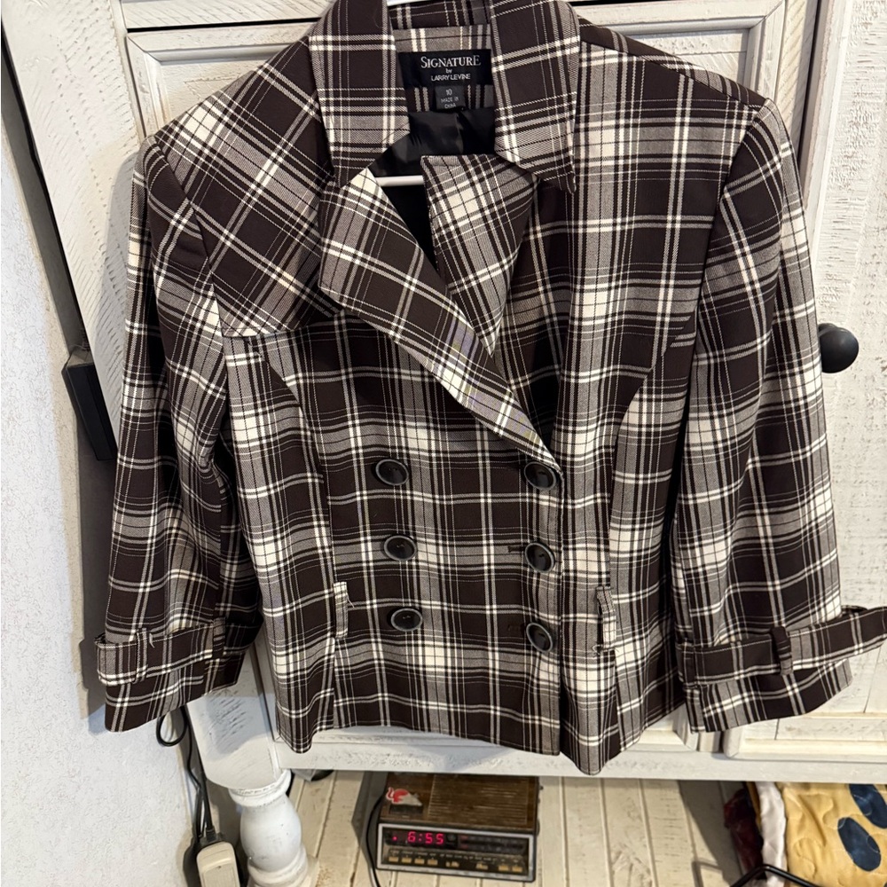 Signature Brown and White Pea Coat with Classic Collar